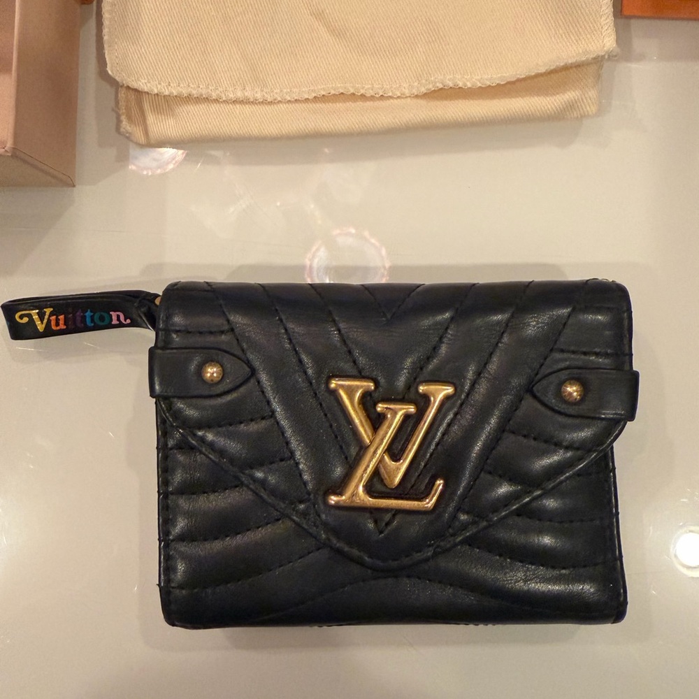 Louis Vuitton Black Quilted Wallet with Gold Logo